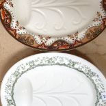 2 Victorian Doulton meat plates with trees and drainer wells, 54cm