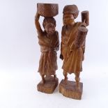 2 African Tribal carved hardwood villager figures, largest height 47cm (2)