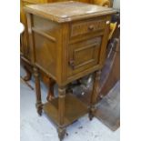 A French oak and marble-top bedside cupboard, W39cm, H86cm