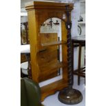 A pine hanging open shelf, and a Victorian barley twist candle stand