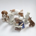 7 Danish B&G figures, including 2 children reading a book, height 10cm, 2 puppies etc