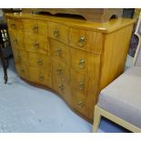 Mid-century serpentine-front walnut 8-drawer chest, W115cm