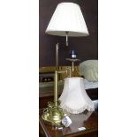 A brushed brass effect table lamp, and matching standard lamp