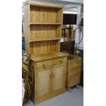 A narrow polished pine 2-section dresser, W80cm