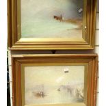 Pair of 19th century oils on board, Venetian and coastal scene, unsigned, 23cm x 36cm, framed