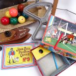 Various collectables, including set of snooker balls, Vintage games, leather satchel etc