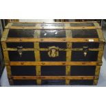 A Victorian dome-top slatted and steel-bound trunk, W91cm