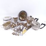 A matched 4-piece half-fluted silver plated tea and coffee set, plated cutlery, and moulded glass
