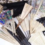 A collection of various fans, including 19th century Chinese Mandarin fan with bone sticks,