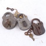 A collection of various Antique and Vintage padlocks, some with original keys