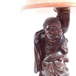 A Chinese carved hardwood figural sage lamp, height excluding fitting 35cm