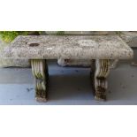 An stonemason carved stone 3 section garden bench w92cm,