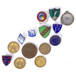 Various school badges and medals, including Hitchin Grammar School, Beckenham County School etc