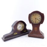 2 Art Nouveau stylised mantel clocks, largest height 24cm