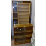 4 teak bookcases with sliding glass doors, and another (5)