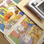 A folder of Boyce nursery rhyme coloured prints, and a folder of various prints