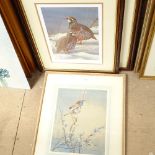 Ennion, watercolour, robins on branches, framed, and Robert E Fuller, pair of coloured prints,