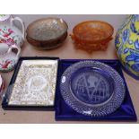 3 Carnival glass comports, a boxed Royal Worcester Golden Jubilee dish, and a Victorian