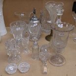 A beer stein, 25cm, 2 crystal water jugs, a celery vase etc