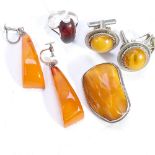 ANDERS PETER GREGERNEN - a silver and amber ring, BERNHARD HERTZ - silver and amber brooch, earrings