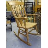 A modern beech Windsor kitchen rocking chair