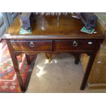 A George III mahogany lowboy, with 2 frieze drawers, raised on chamfered legs, W76cm