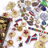 Various military medals, medallions and buttons, including ARP, Naval, Russian, Australian etc