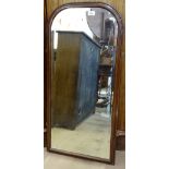 An Antique mahogany-framed bevelled-edge arch-top wall mirror, W47cm