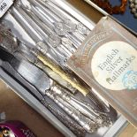 A silver-handled cake slice, a butter knife, a set of lobster picks etc