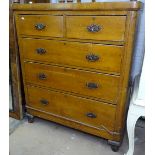 A Victorian walnut chest of 2 short and 3 long drawers, on bun feet, W100cm