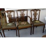3 19th century mahogany Chippendale design dining chairs, with drop-in seats (2 and 1), and an oak-