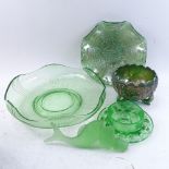 WITHDRAWN - An Art Deco green glass table centre bowl, by Joseph Inwald, Carnival glass dish and