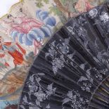 A 19th century hand painted Classical scene breeze fan, and an Oriental black lacquer painted fan (