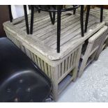 A Heals weathered teak garden table and chairs, the slatted table with 4 conforming tuck-under