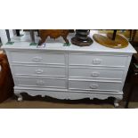A painted 6-drawer chest, with carved apron on cabriole legs, W150cm