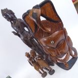 African Tribal carved hardwood figures and masks, and Oriental plaster figure