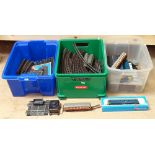 Various plastic OO gauge railway carriages, and a quantity of track