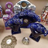 WITHDRAWN - 2 Vintage 3-piece clock garnitures, an alarm clock, a small brass clock, and an Art Deco