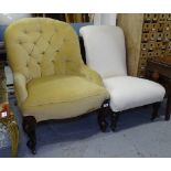 A late Victorian upholstered nursing chair, and a Victorian button-back upholstered armchair