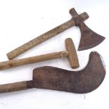 Various Vintage tools, including hatchet, and commemorative medals