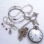 Edwardian silver key-wind pocket watch, and a quantity of silver jewellery