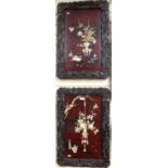 A pair of Japanese Meiji Period shibiyama ivory and mother-of-pearl inlaid hardwood panels,