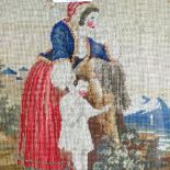 A 19th century woolwork embroidered picture, depicting mother with child, 22cm x 22cm, framed