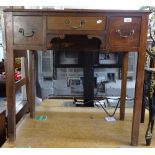 A George III mahogany knee-hole lowboy, with 3 short drawers, on chamfered legs, W80cm