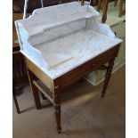 A French oak and white marble-top washstand, with frieze drawer, shaped shelf, on turned legs, W80cm