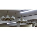 A set of 3 Christopher Wray brass 7-branch chandeliers, with opaline glass shades, height not