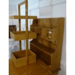A pine 3-tier hanging shelf unit, and a beech 3-tier kitchen stand