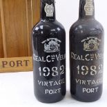 2 bottles of Vintage 1992 Real Companhia Velha Port, in original wood carrying case