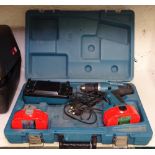 A Makita 18v cordless drill, with a 2.0AH and 1 1.3AH battery and charger, cased, GWO