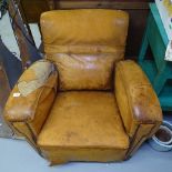 An early 20th century leather upholstered Club chair (A/F)